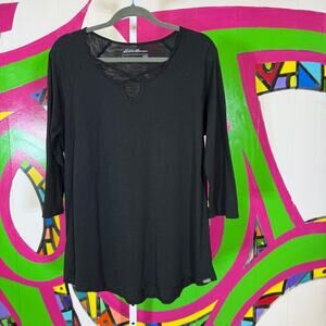Eddie Bauer, Sheer Black Tunic Top with Long Sleeves. Size XL. Good used cond!